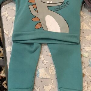 Teal Dinosaur Print Baby Outfit